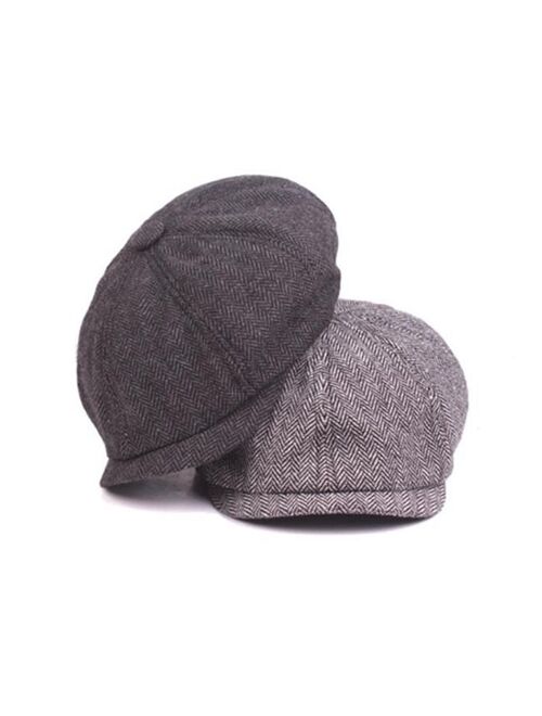 Winter Warm Felt Peaked Cap Male Casual Octagonal Hat Women Wool Beret Hat Man Newsboy Cap