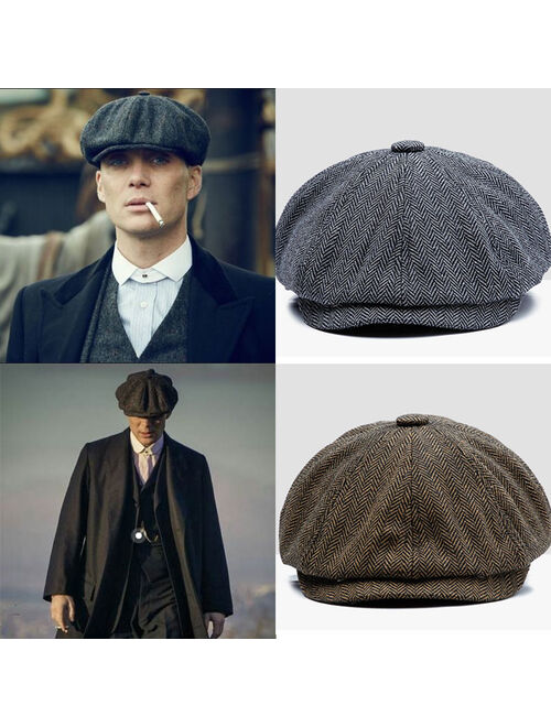 Buy Men beret vintage Herringbone Gatsby Tweed peaky blinders hat ...