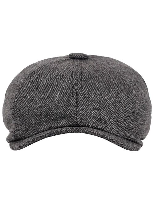 Wool Tweed Newsboy Cap Herringbone Men Women Gatsby Retro Hat Driver Flat Cap Octagonal Hat Brown Light Grey Dark Grey