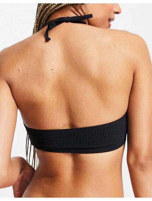 New Look textured bandeau bikini top in black