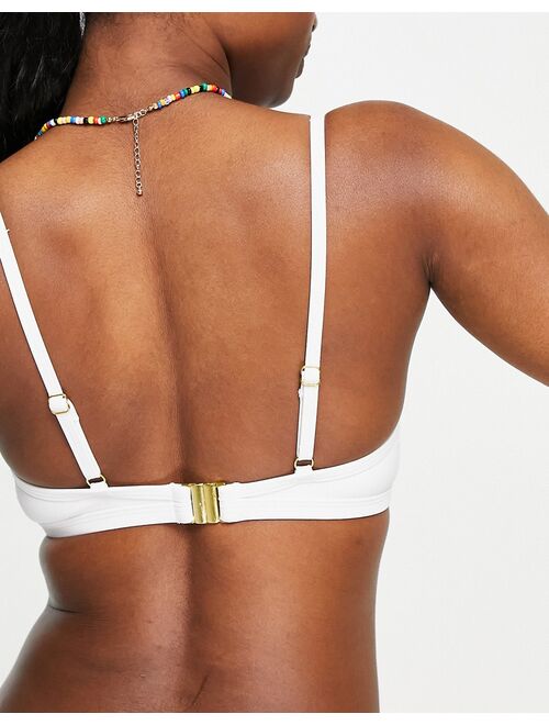 New Look cut out ruched detail bikini top in white