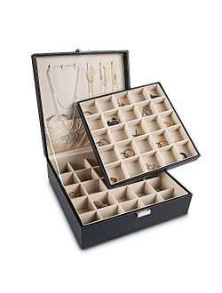 Frebeauty Earring Organizer Classic Jewelry Box 50 Slots Double Layer Jewelry Storage Case with 6 Necklace Hook and Bracelet Pocket (Turquoise)