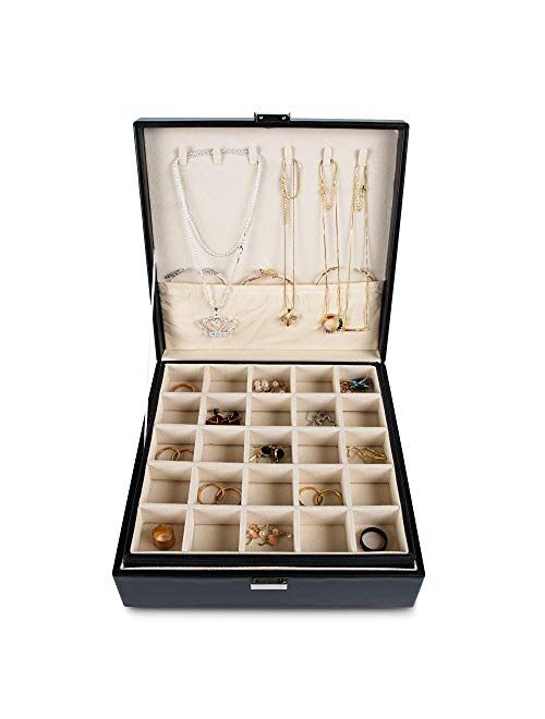 Frebeauty Earring Organizer Classic Jewelry Box 50 Slots Double Layer Jewelry Storage Case with 6 Necklace Hook and Bracelet Pocket (Turquoise)