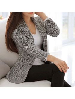 Women Plaid Blazers Ladies Long Sleeve Work Wear Casual Female Outerwear Plus Size