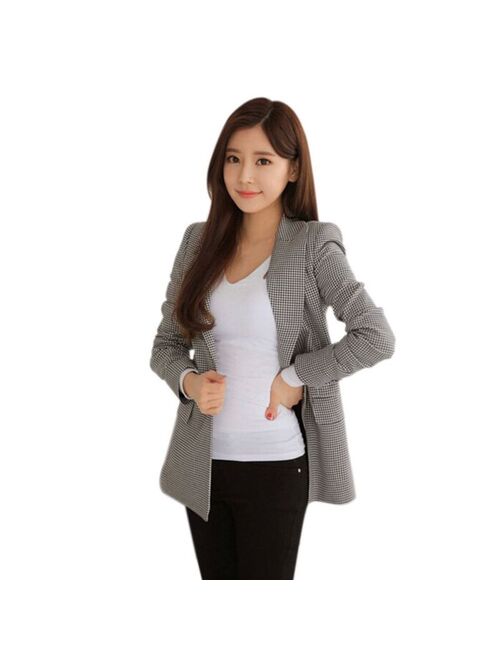 Women Plaid Blazers Ladies Long Sleeve Work Wear Casual Female Outerwear Plus Size