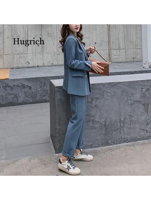 Fashion Women Blazer Suits Long Sleeve Double- Breasted Blazer Pants Suit Office Ladies Two-Piece Blazer Sets 2021
