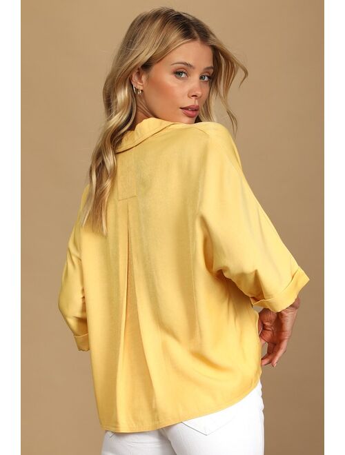 Lulus Go The Extra Mile Light Yellow Oversized Button-Up Top