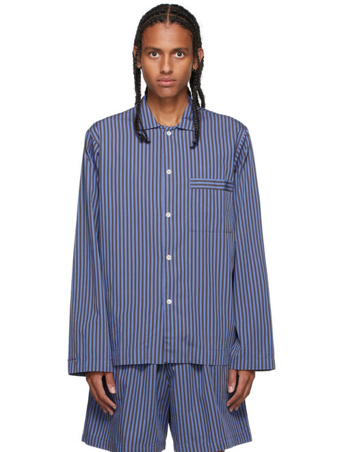Tekla Blue & Brown Poplin Striped Pyjama Shirt