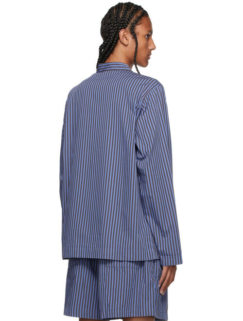 Tekla Blue & Brown Poplin Striped Pyjama Shirt