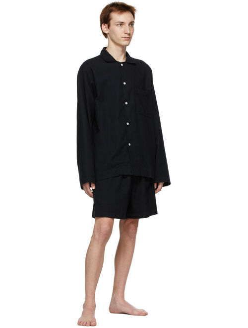 Tekla Black Flannel Pyjama Shirt