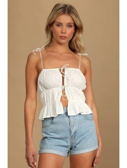 Tie Anything Once White Tie-Front Cropped Tank Top