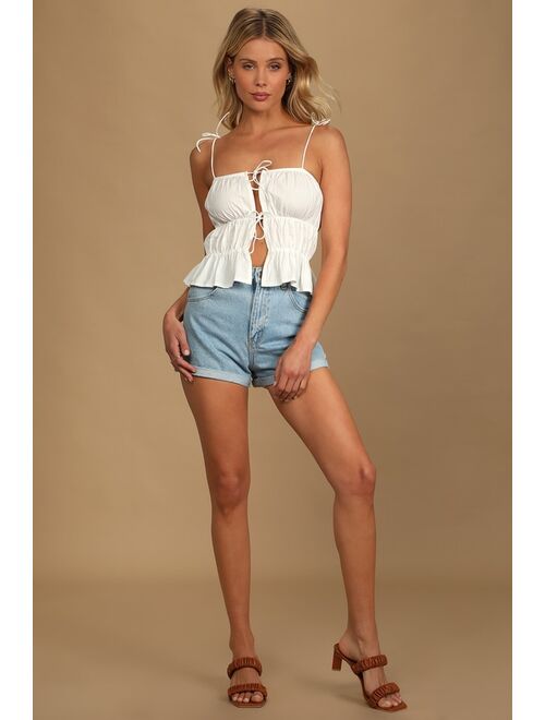 Lulus Tie Anything Once White Tie-Front Cropped Tank Top