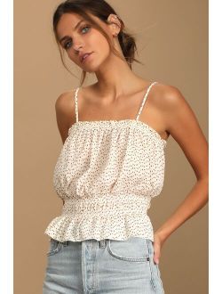 Spot in Your Heart Cream Polka Dot Pleated Cami Top
