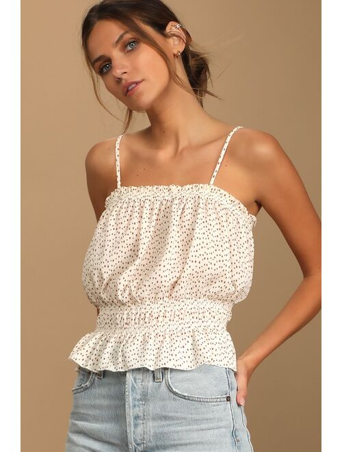 Lulus Spot in Your Heart Cream Polka Dot Pleated Cami Top