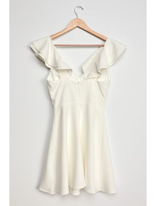 Lulus Divine Darling White Ruffled Skater Dress