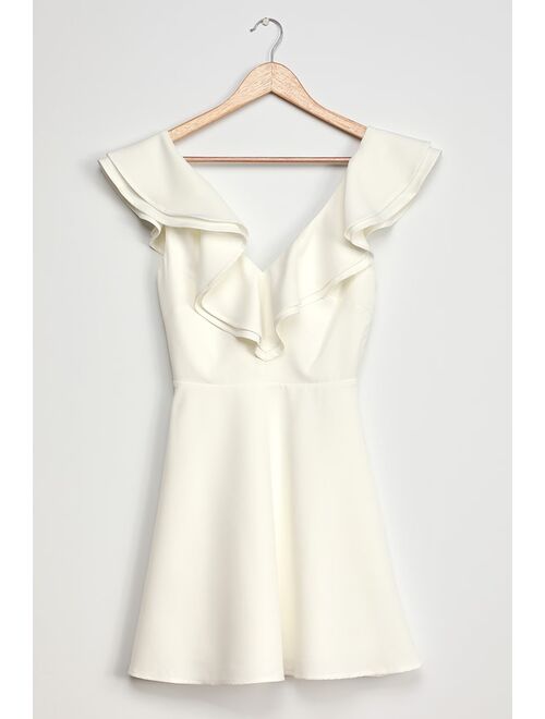 Lulus Divine Darling White Ruffled Skater Dress