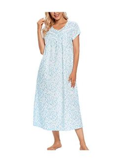 IZZY TOBY Women Short Sleeve Cotton Nightgowns Long, Lightweight Ladies Nightgown Soft & Breathable Sleepwear Nighties