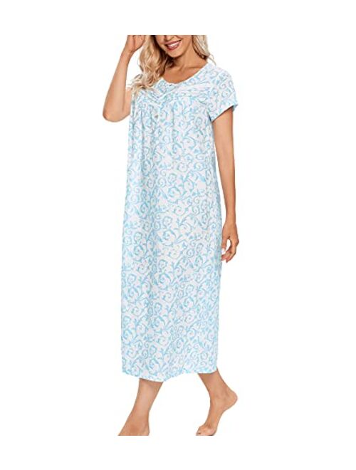 IZZY TOBY Women Short Sleeve Cotton Nightgowns Long, Lightweight Ladies Nightgown Soft & Breathable Sleepwear Nighties