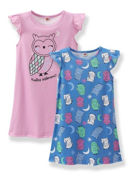 Shein Toddler Girls 2 Pack Cartoon Graphic Pajama Dress