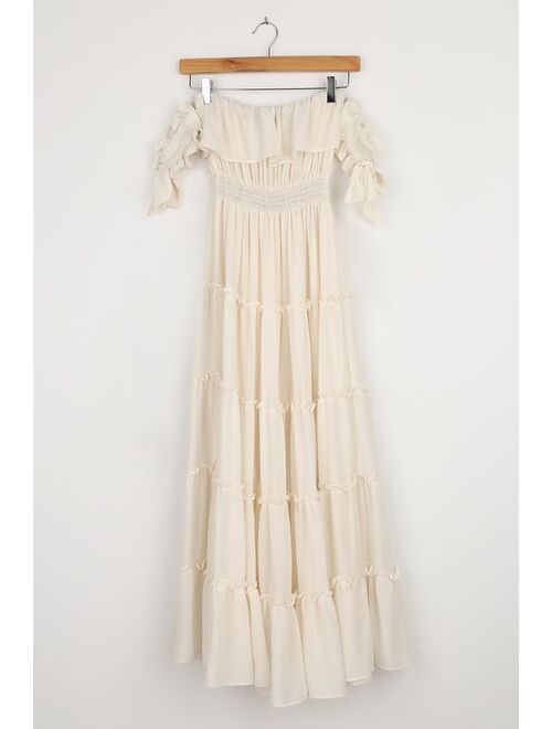 Lulus Chance For Us Ivory Off-the-Shoulder Ruffled Maxi Dress