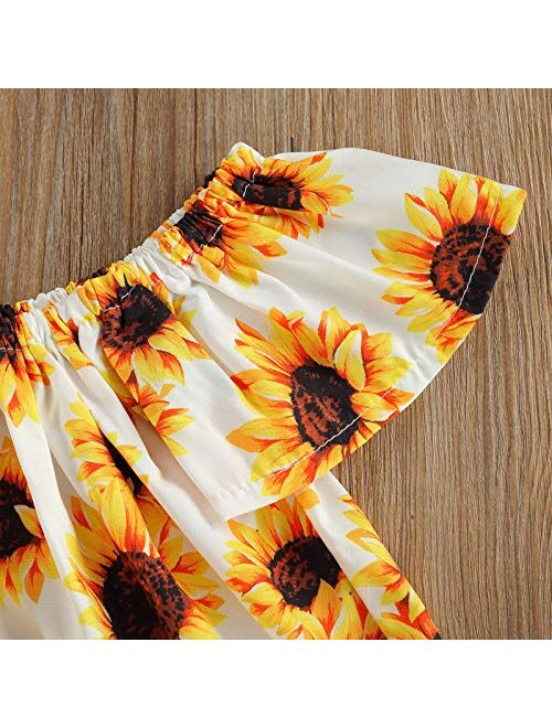 Toddler Baby Girl Summer Outfits Off Shoulder Shirt Top and Jeans Shorts Clothes Set