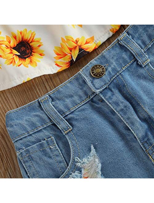 Toddler Baby Girl Summer Outfits Off Shoulder Shirt Top and Jeans Shorts Clothes Set