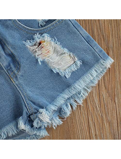 Toddler Baby Girl Summer Outfits Off Shoulder Shirt Top and Jeans Shorts Clothes Set