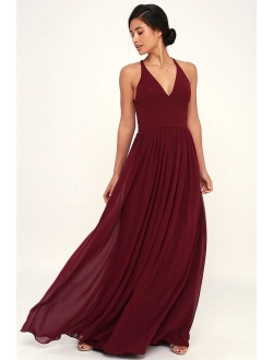 Love Spell Burgundy Lace-Back Maxi Dress