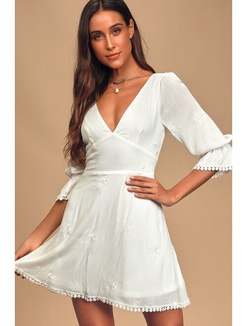 Lulus In the Meadow White Embroidered Backless Mini Dress