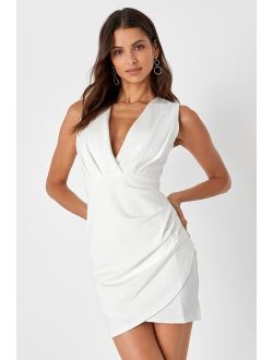 Cocktail Hour Ivory Wrap Tulip Homecoming Mini Dress