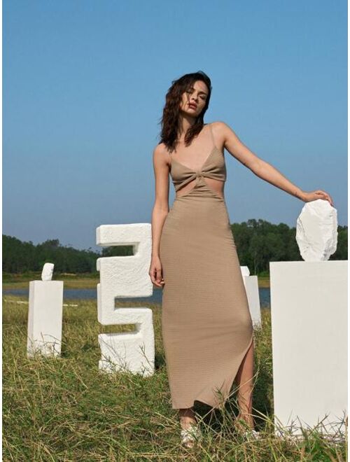 SHEIN Cutout Solid Split Hem Dress
