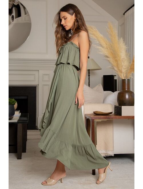 Lulus Sincerely Yours Olive Green Ruffled Midi Dress