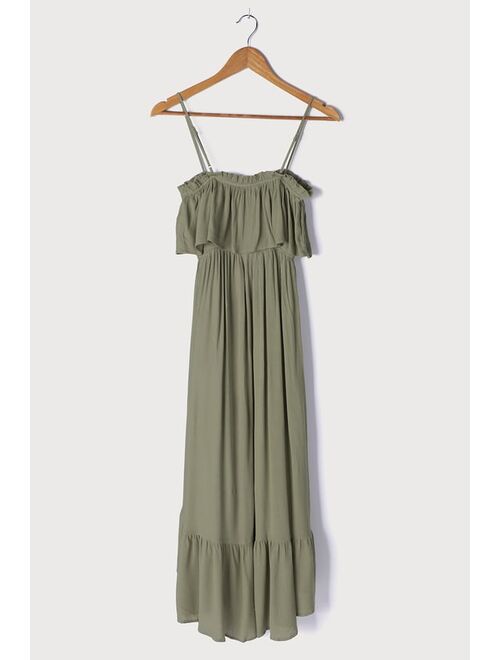 Lulus Sincerely Yours Olive Green Ruffled Midi Dress