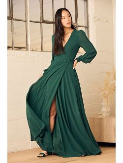 My Whole Heart Emerald Green Long Sleeve Wrap Dress