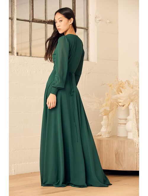 Lulus My Whole Heart Emerald Green Long Sleeve Wrap Dress