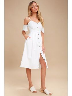I've Got Love White Off-the-Shoulder Midi Dress