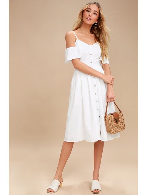 Lulus I've Got Love White Off-the-Shoulder Midi Dress