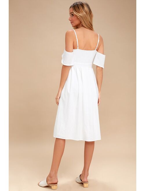 Lulus I've Got Love White Off-the-Shoulder Midi Dress
