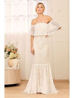In My Life White Lace Off-the-Shoulder Mermaid Maxi Dress