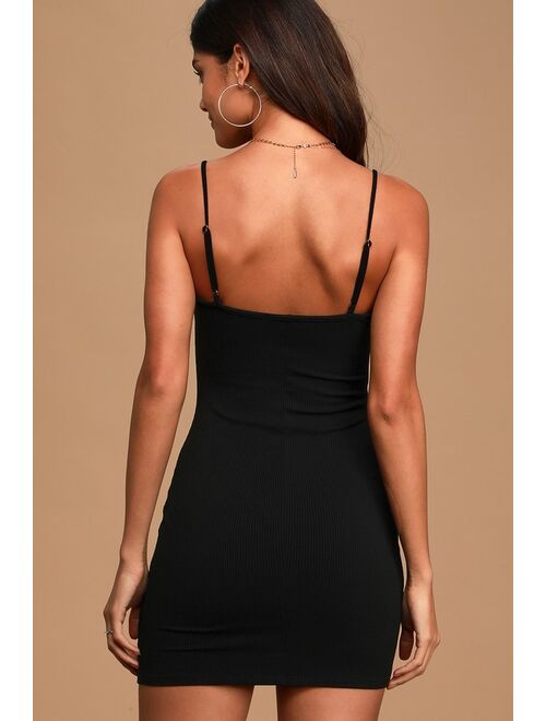 Lulus Simply Sultry Black Ribbed Bodycon Mini Dress