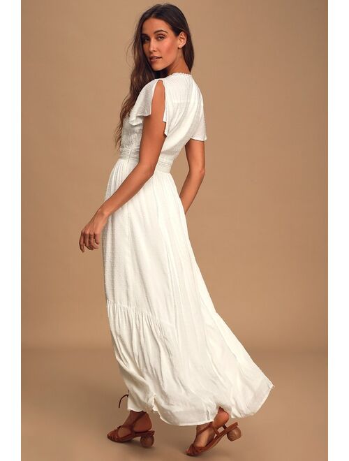 Lulus Completely In Love White Swiss Dot Button-Front Maxi Dress