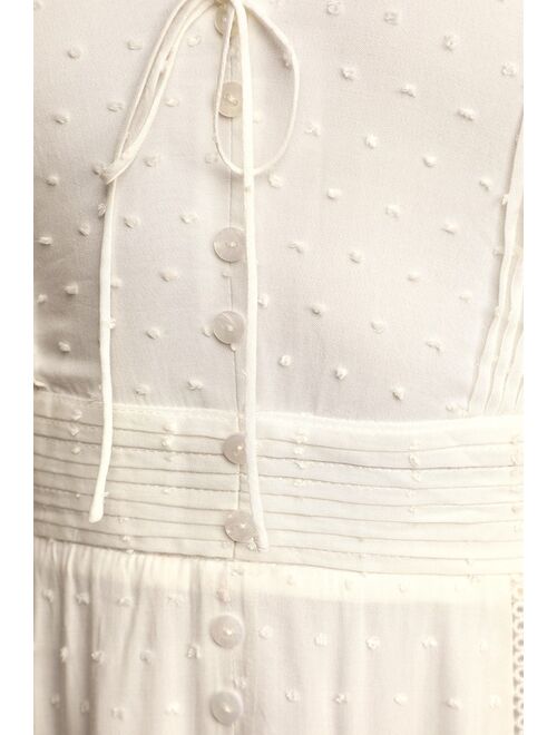 Lulus Completely In Love White Swiss Dot Button-Front Maxi Dress