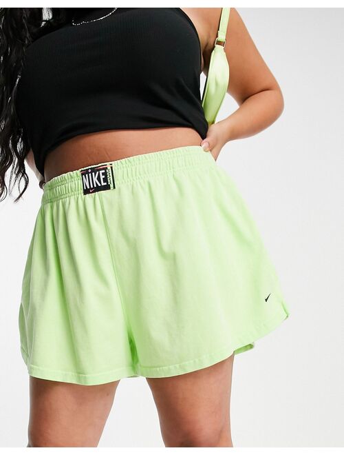 Nike Plus washed high rise shorts in neon green