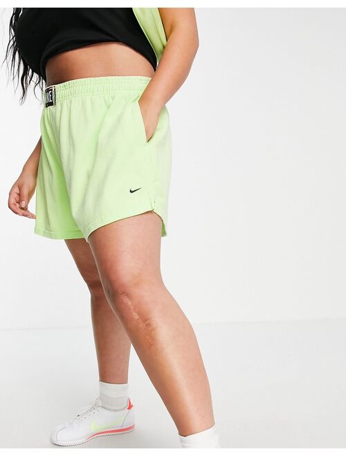 Nike Plus washed high rise shorts in neon green