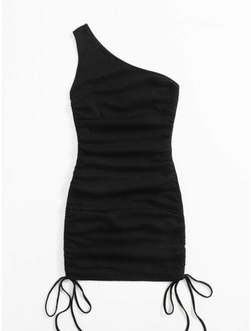 SHEIN One Shoulder Ruched Knot Side Bodycon Dress