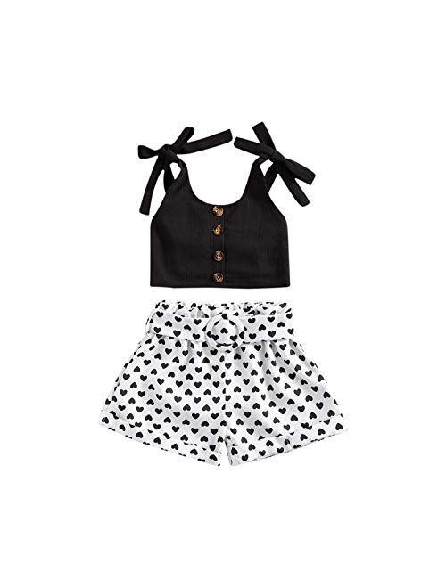 Toddler Baby Girls Strap Crop Top+Belt Shorts Summer Outfit Clothing Set
