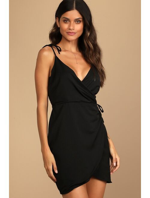 Lulus 4TH & RECKLESS Pearl Black Tie-Strap Wrap Mini Dress