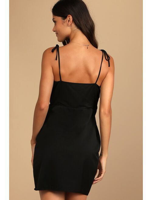 Lulus 4TH & RECKLESS Pearl Black Tie-Strap Wrap Mini Dress