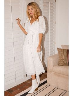 Hello Sweetheart White Puff Sleeve Tiered Midi Dress