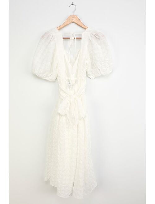 Lulus Hello Sweetheart White Puff Sleeve Tiered Midi Dress